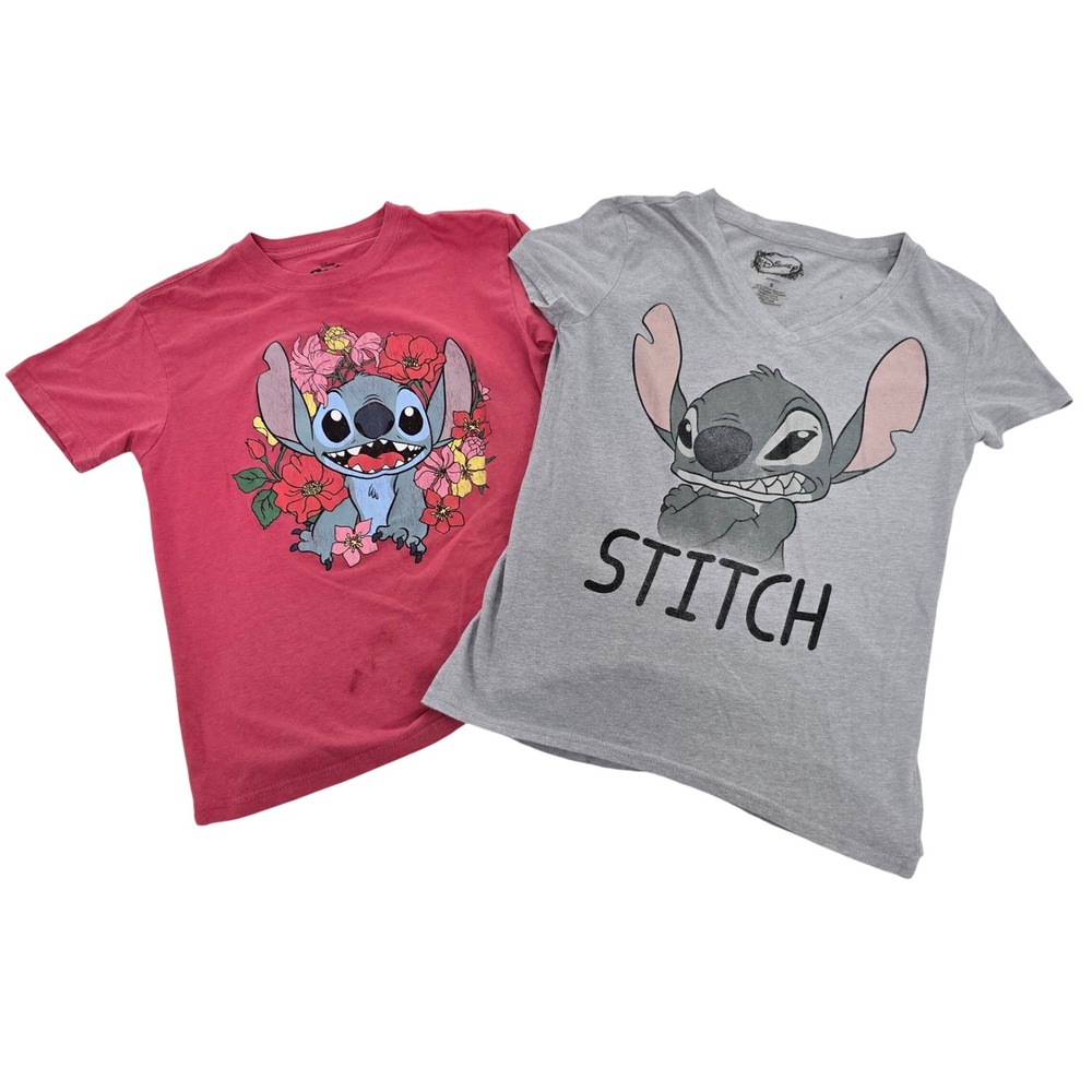Disney Stitch T-Shirt Lot Small Graphic Pink‎ Gray